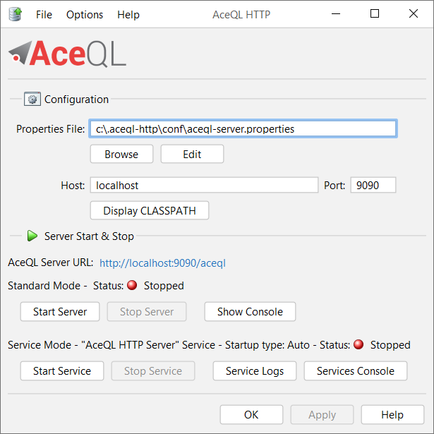 AceQ HTTP GUI Main Windows